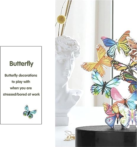 Desk Toys for Office for Adults Desktop Magnetic Butterflies Sculpture Desk Decorations for Women Office (Circular Base)