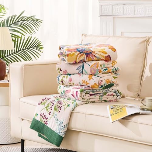 XIBLC Boho Throw Blanket for Bed, 100% Cotton Soft Rustic Quilt Fall Blanket, 80" 90" Floral Printed Farmhouse Decor Bed Blankets, All Season Rustic Reversible Bohemian Throw Quilt