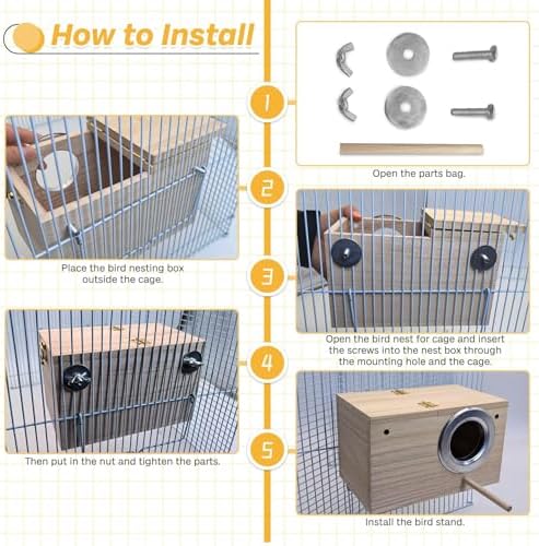 PINVNBY Parakeet Nesting Box Bird House for Cage Wood Mating Breeding Box