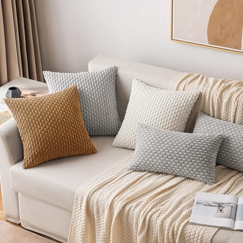 MIULEE Decorative Throw Pillow Covers 18x18 Light Coffee Textured Corduroy