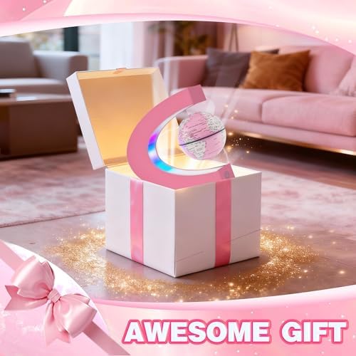 Magnetic Levitation Floating Globes with LED Lights, C Frame Floating Globe Lamp, Cool tech Gadgets for Home Office Desk Accessories, Gifts for Women, Ladies, Girls, Teachers, Colleagues(Pink)
