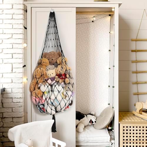 Novel Amdermi Stuffed Animal Hammock Corner Hanging Net for Stuff Aniaml Storage Macrame Toy Display Plush Toy Holder-Perfect for The Tiny Space Walls (Black, XXL)