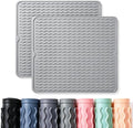 2 Pack Caketime Silicone Dish Drying Mat for Kitchen Counter Heat Resistant Pads Hot Dishes Waterproof with Under Sink Soap Holder Coffee Bar Accessories Women Gifts Extra Large 18"x16" Light Gray