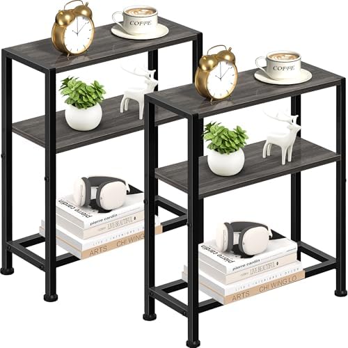 Narrow Side Table Set of 2, 2-Tier Small End Table,Slim Nightstand