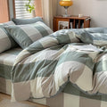 AOJIM Green Plaid Duvet Cover 3-Piece Set Soft Breathable 100% Washed Cotton Reversible Bedding Set Farmhouse Vintage Comforter Cover and 2 Pillowcases Neutral Zipper Bedding Duvet Cover Set King Size