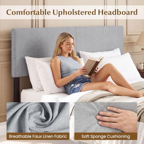 GIANTEX Linen Upholstered Headboard, Queen/Full Size Vertical Quilted Fabric Head Board with Wood Support Legs, Attach Frame, Width Adjustable Modern Bed Headboard Only (Gray)