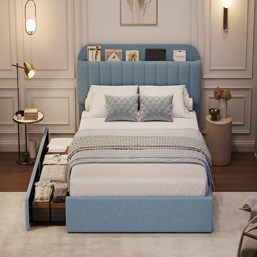GarveeHome Twin Bed Frame, Platform Bed with Storage Headboard & Drawers