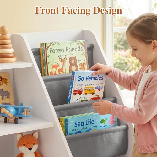 Montessori Bookshelf Toy Storage Organizer for Kids & Toddlers – Front-Facing Display with Removable Fabric Bins, Keeps Playroom Tidy, Perfect for Preschoolers, Space-Saving 32"W x 16"D x 32"H