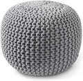 Casafield Round Pouf Ottoman, Light Gray - 20" Diameter x 14.5" High Cotton Knit Foot Stool - Boho Floor Pouffe for Living Room, Bedroom, Home Office