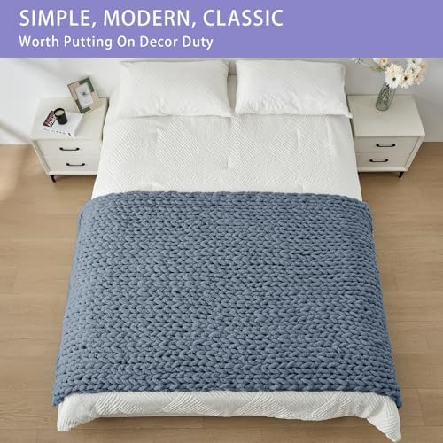 Bigacogo Chunky Knit Throw Blanket for Couch, 40x80 inches, Cold Sea Blue