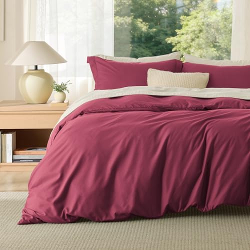 Bedsure Oversized King Duvet Cover, Soft Double Brushed Bedding, Dark Red