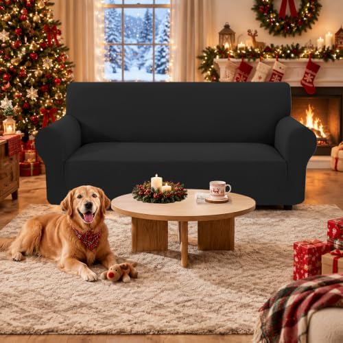 XINEAGE Stretch 2 Seater Slipcover, Non-Slip Pet Couch Cover,Black