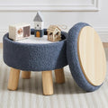 Small Foot Stool Ottoman with Storage, Sherpa Ottoman Foot Rest for Couch, Round Footstool with Storage, Small Ottomans and Footstools for Living Room and Entryway (Navy Blue)