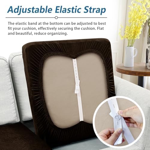 Couch Cushion Covers Leather-Look 3PC Stretch Sofa Seat Slipcover Sets for Living Room Individual Sofa Cushion Cover Couch Seat Protectors, Pet-Friendly, Non-Slip, Easy Fit - Coffee