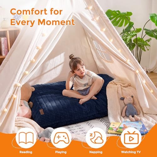 MAXYOYO Kids Bean Bag Chair, 3 in 1 Convertible Bean Bag Sofa with Removable Cover for Children, Soft Floor Lounger with Supportive Shredded Foam Filling, Floor Cushion Chair for Living Room, Playroom