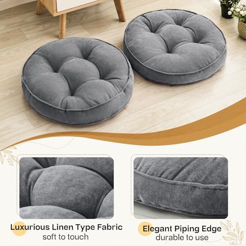 MIDDLE ONE Floor Pillow Set of 2, Memory Foam Cushion 22x22 – Round, Grey
