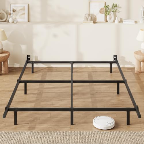 SHA CERLIN 7 Inch Metal Bed Frame, 9-Leg Box Spring Base, Black, Queen
