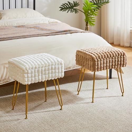 IBUYKE Rectangle Vanity Chair Ottoman, Footrest Stool, Khaki WBD004K
