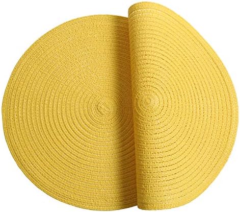 SHACOS Round Braided Placemats Set of 6 Kitchen Place Mats 15 inch Round Table Mats for Dining Tables Washable (Yellow, 6)