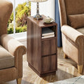 CHOEZON 8.7" Narrow Fluted Nightstand, Small Bedside Table with Drawers, Skinny Side Table, Modern Nightstand with 1 Semi-Open Shelf, Floating End Table, for Living Room, Bedroom, Walnut MBZ12HT