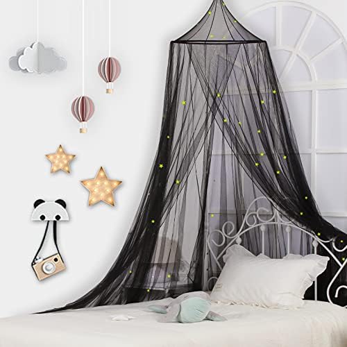 South to East Black Bed Canopy for Kids with Glowing Stars, Gitf for Kid
