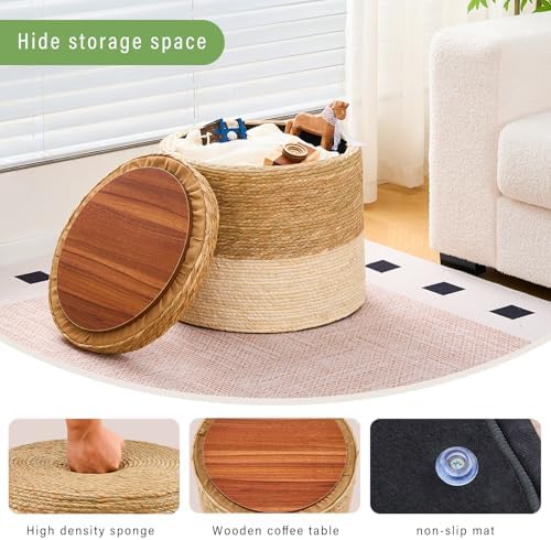 18'' Boho Pouf Storage Ottomans Natural Straw Rustic Handmade Lounge Pouffe