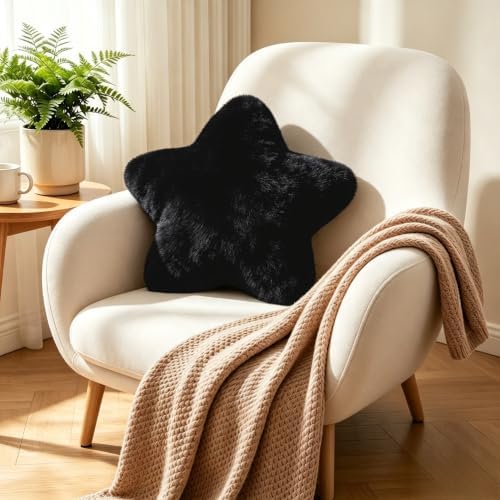 Star Pillow 15.4" Soft Fluffy Black Decorative Throw Pillows for Bed Couch