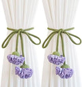 Handmade Curtains Tiebacks, Boho Flower Curtain Tie Backs Curtain Holder Tie Backs for Curtains Braided,Cute Flower Curtain Ties Decorative Rope for Bedroom Window Treatment (Purple)