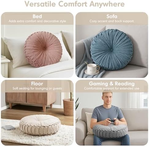 Intelligent Design Round Chenille Tufted Floor Pillow Dia 22"x6" Ivory