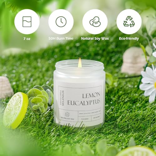 Molensun Lemon Eucalyptus Scented Candle, Soy Wax 7 oz