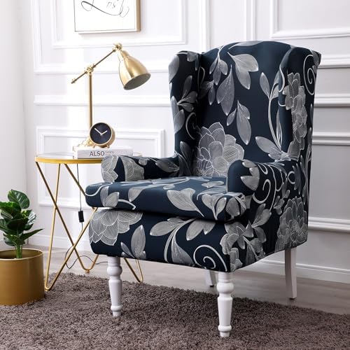 HAOYONG Wing Chair Slipcovers Printed Wingback Chair Covers 2 Pieces Wingback Armchair Slipcover Stretch Chair Slip Covers Washable Armchair Protector Cover for Living Room and Bedroom