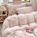 Pink Duvet Cover Full Size 100% Cotton Muslin Cute Patchwork Bedding Set for Teen Girls Women,Soft Comfy Double Gauze Bedding Quilt Covers,3 Pieces(1 Duvet Cover with 2 Pillowcases)
