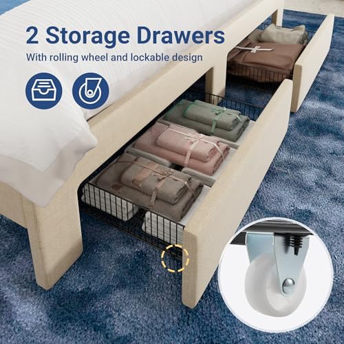 Allewie King Size Bed Frame with 2-Tier Storage Headboard & 2 Large Drawers