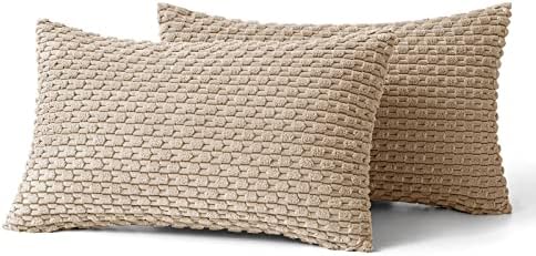 MIULEE Lumbar Decorative Throw Pillow Covers 12x20 Neutral Tan Corduroy