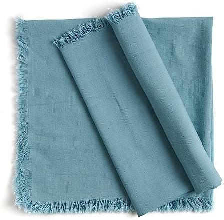 ACCENTHOME Blue Cotton Linen Napkin Set of 12 18x18 inch Dinner Napkins