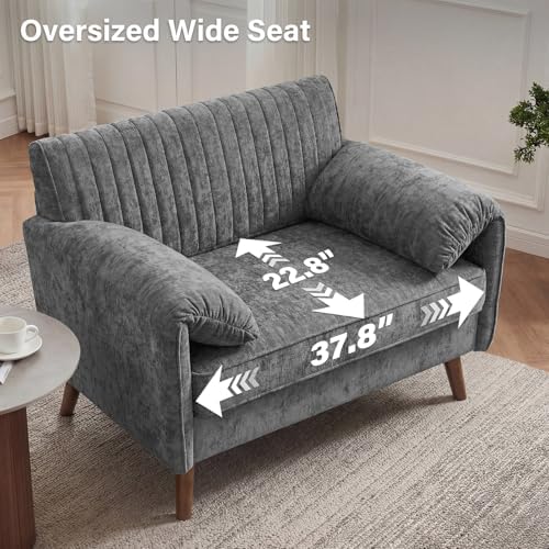 Modern Elegant Oversized Accent Armchair Set of 2, 43.3" Chenille, Gray