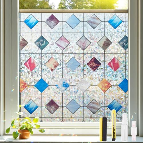LEMON CLOUD Stained Glass Window Privacy Film Decorative, 23.6″ x 78.7″
