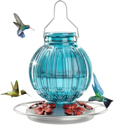 Glass Hummingbird Feeder for Outdoors Hanging, 26 fl oz Bird Nectar Feeder