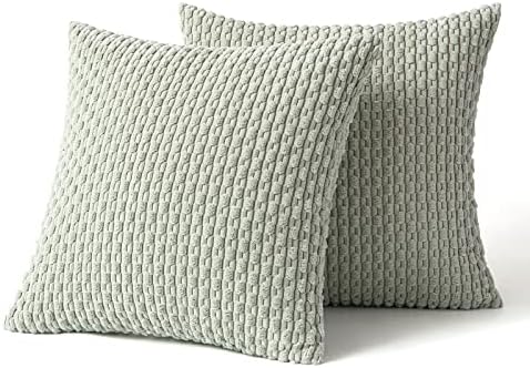 MIULEE Decorative Throw Pillow Covers 20x20 Light Green Textured Corduroy