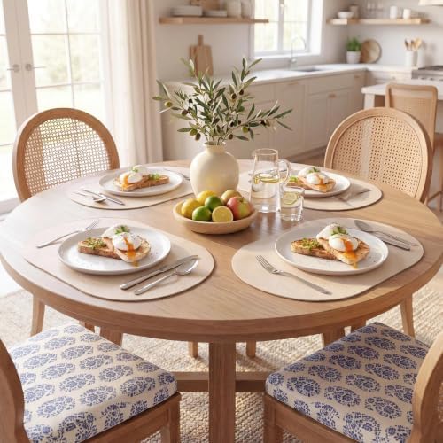 MOSAYT Vinyl Faux Leather Oval Placemats, Set of 8, Beige