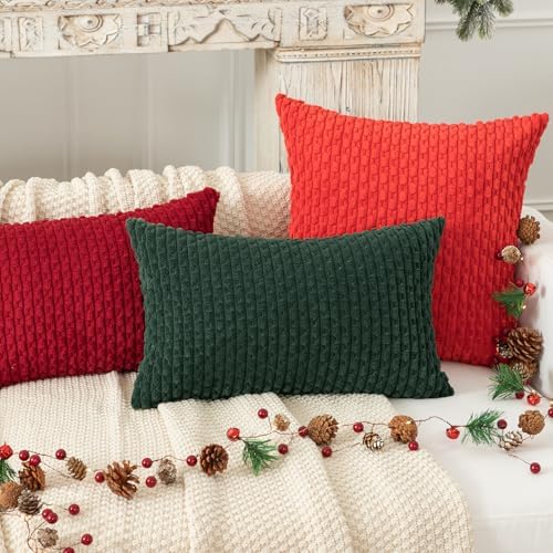 Kevin Textile Soft Corduroy 20x20 Inch Pillow Covers 2 Pack, Army Green