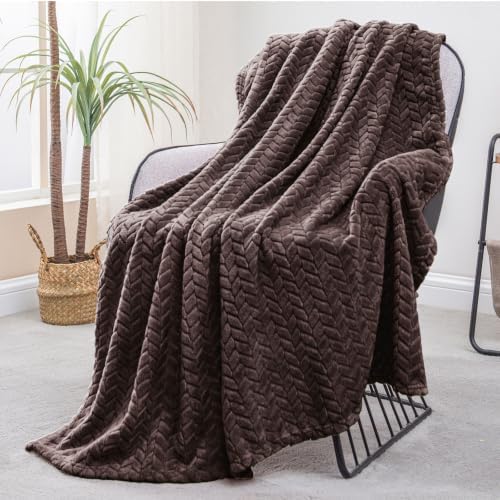 Exclusivo Mezcla Fleece Throw Blanket for Couch Sofa, 50”x70”, Coffee
