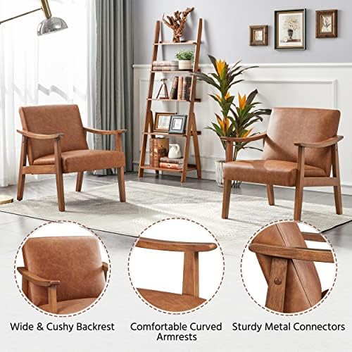 Yaheetech Accent Chairs Set of 2, Mid-Century Armchairs, Light Brown