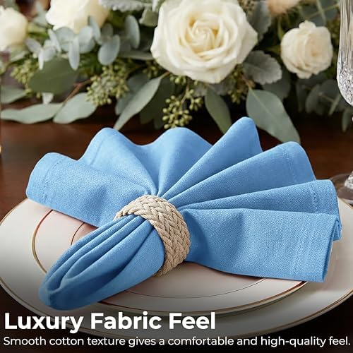 Ramanta Home Light Blue Cotton Dinner Napkins Set of 12, 18x18 Inch