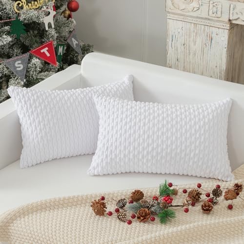 Kevin Textile Soft Corduroy 12"x20" Lumbar Pillow Covers 2 Pack, Pure White