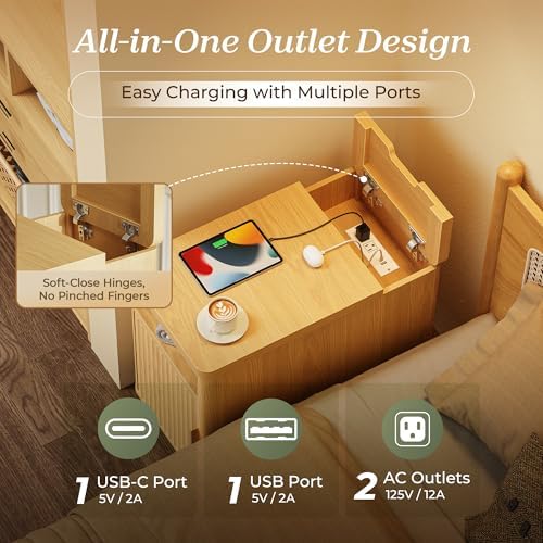 Huuger Narrow End Table with Charging Station, USB-C Port