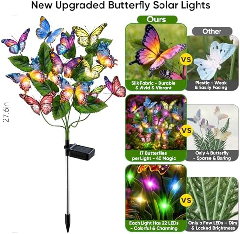 Solar Lights Outdoor Garden Decor: 4 Pack Colorful LEDs Butterfly Lights