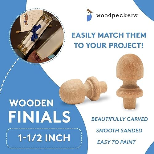 Small Wood Finials, 1-1/2 inch Wooden Finials for Crafting, DIY Décor, and Wooden Finial Crafts, Pack of 25, by Woodpeckers