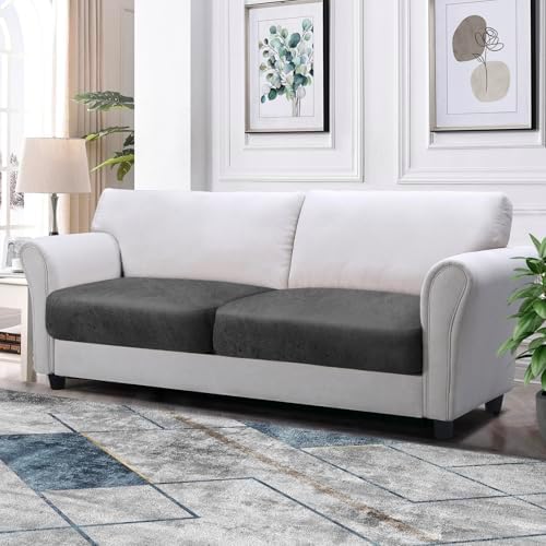 Loveseat Cushion Covers Leather-Look 2PC Stretch Love Seat Slipcover Sets for Living Room Individual Couch Seat Protector, Pet-Friendly, Non-Slip, Easy Fit - Grey