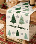 Miss Adola Embroidered Canvas 13"x90" Christmas Table Runner, Merry Forest